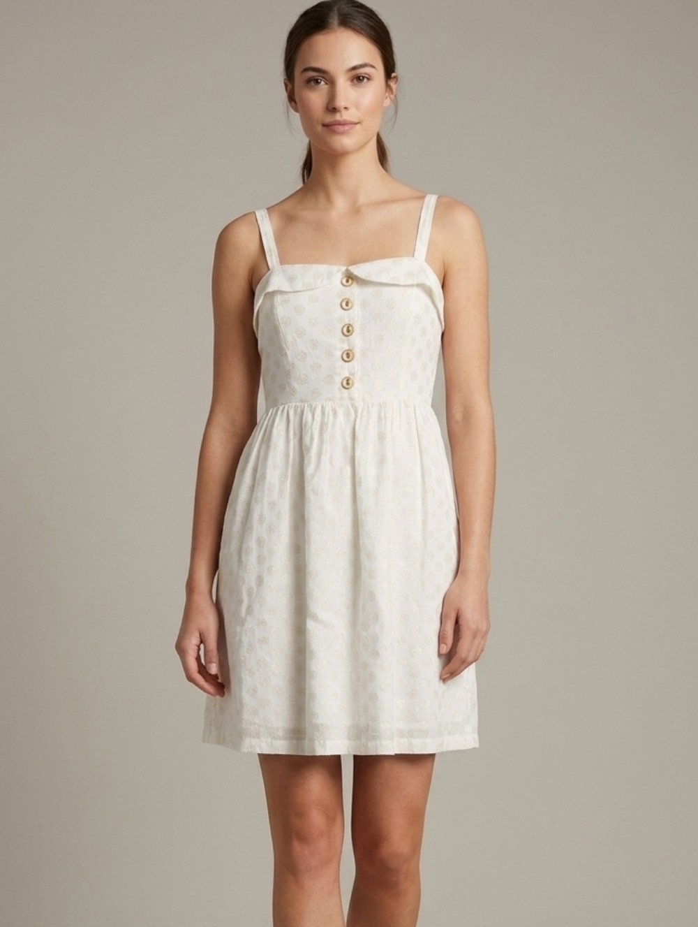 Anthropologie Maeve Ivory Eyelet Button-Front Sundress Size Small